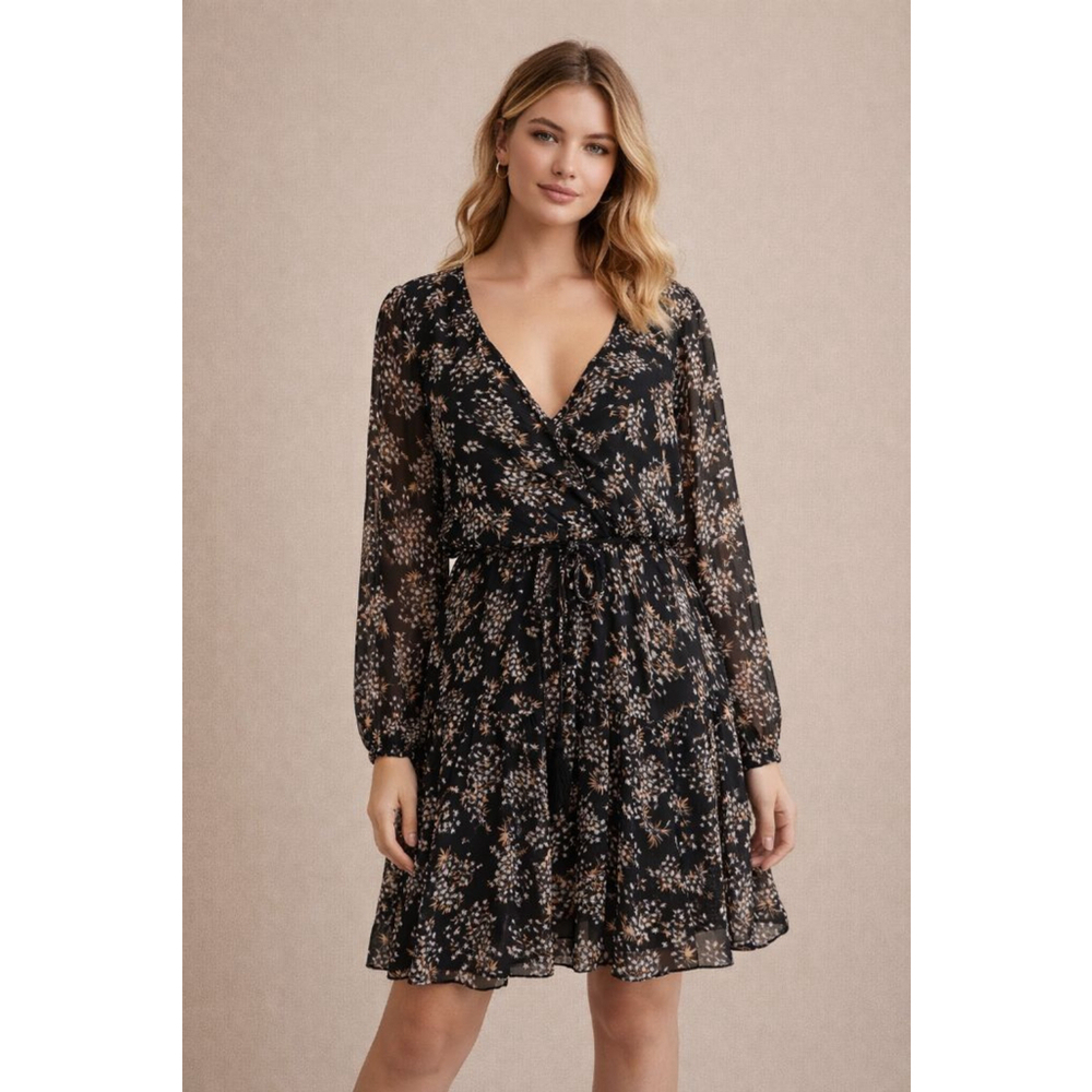 Aakaa Black Floral Long Sleeve Dress S